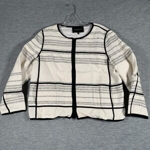 Lafayette 148 New York Jacket Womens Large White Stripe Tweed Collarless Zip